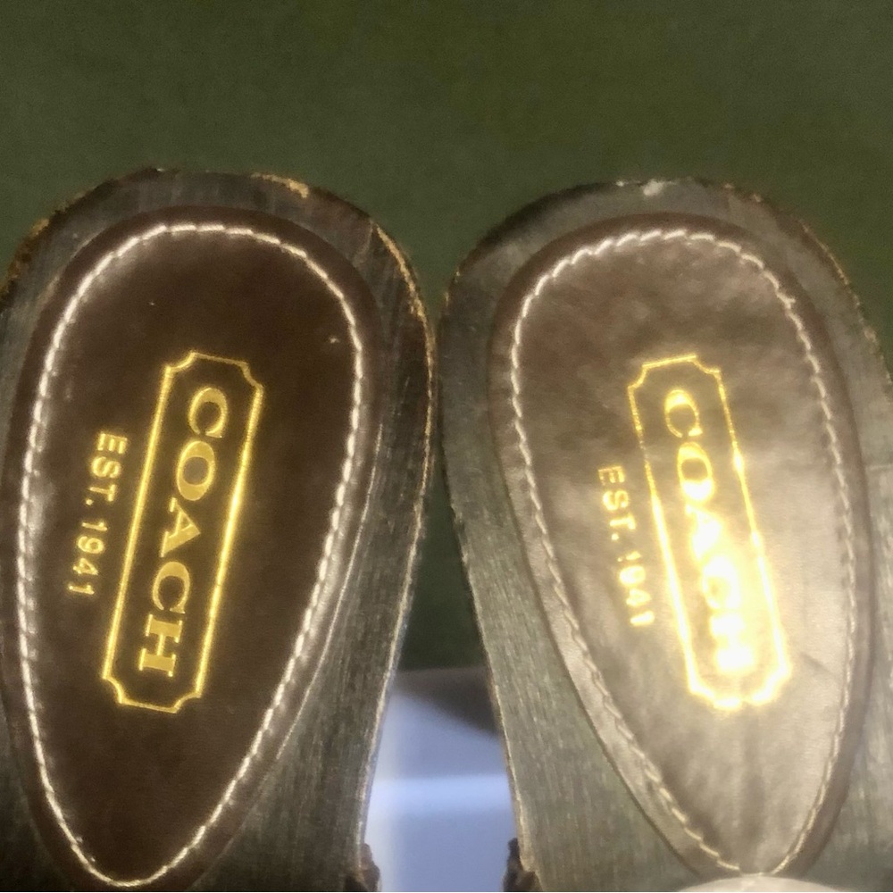 Coach Brown Signature Canvas Mule Heels with Gold Hardware - Picture 5 of 7